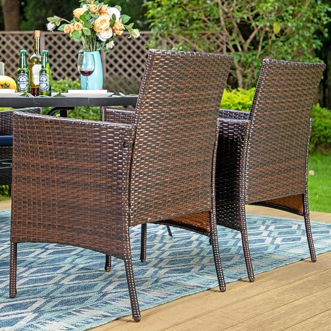 Sophia & William Patio Table and Chairs Set for 4, 5 Pieces Outdoor Dining Set, Square Metal Outdoor Table and Rattan Chairs with 1.57" Umbrella Hole, Seat Cushions