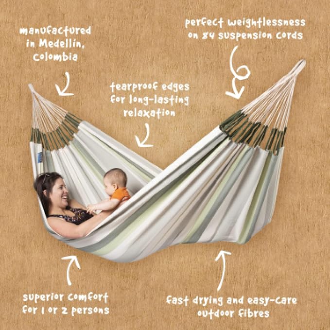 LA SIESTA Brisa Double Outdoor Hammock — Colombian-Made Polypropylene, UV & Weather Resistant, for Backyard & Patio - Cedar