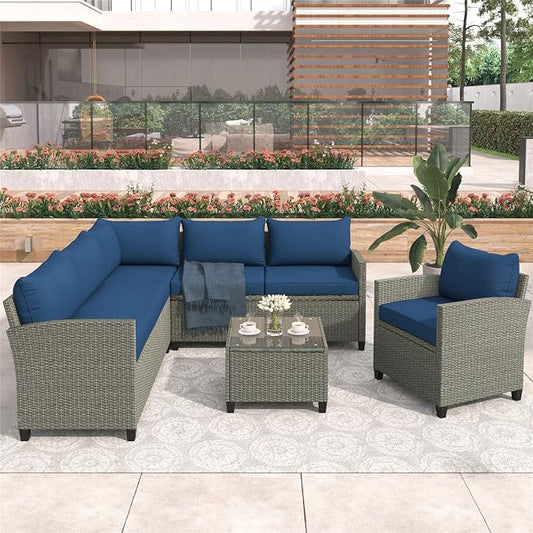 Outdoor Patio Furniture Set, 5 Piece Conversation Set, Wicker Furniture, Sofa Set, Rattan Chairs, Garden, Backyard, Balcony, Porch, Loveseat by PIS