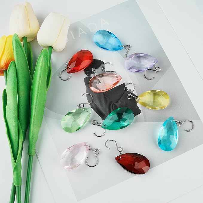 10pcs 38mm Crystal Suncatcher Pendants Chandelier Parts Decor | Crystal Sun Catcher, 38mm Hanging Crystal, Chandelier Parts, Prism Pendants with Hook, Crystal Christmas Ornaments Home Decor