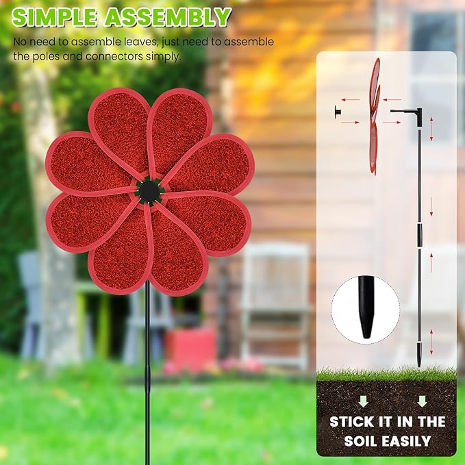 4PCS 11.4" W x 28" H Reflective Pinwheels Sparkly Lawn Wind Spinners Colorful Rainbow Windmill for Garden Decoration Bird Devices Deterrent to Scare Birds Away (Multicolor-1 Four Colors)