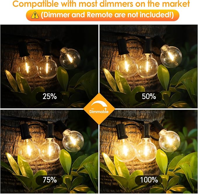 Mlambert 100Ft(2x50Ft) Outdoor String Lights, G40 Globe Patio Lights with 50+4 Waterproof Hanging LED Bulbs for Balcony Gazebo Deck Tents-Black Wire