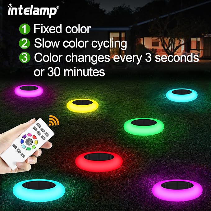Solar Pathway Lights Outdoor Waterproof 9 Color Changing 2 Pack | Remote Control Dusk to Dawn Solar Powered LED Ground Light for Lawn, Garden, Yard, Patio, Walkway, Driveway & Landscape Decor