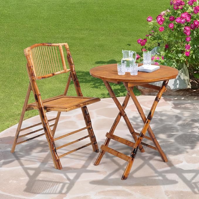 VINGLI 26.5 Inch Foldable Bamboo Round Table - Portable Lightweight Design for Indoor/Outdoor Use, Easy Assembly & Space-Saving Storage