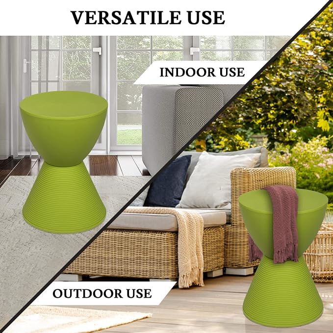LeisureMod Green Hourglass Side Table with Storage – Modern Ribbed Drum End Table, Removable Lid, Compact Accent Table for Indoor/Outdoor Use