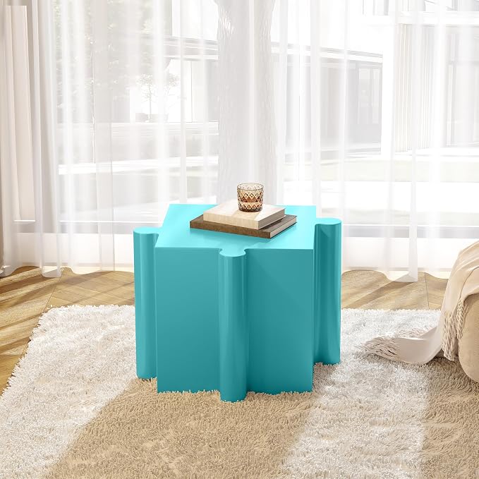 Christopher Knight Home Daton 3 Piece Interlocking Outdoor Side Table Set, Modular Lightweight Concrete Coffee Table, Convertible MGO End Table for Indoor&Outdoor, Creative Set Up, Sky Blue