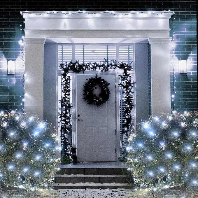 Cool White Net Lights, 28x 5ft Christmas Lights Outdoor Clear Wire | 510 LED Large Net Mesh Lights Plug in, 8 Modes Waterproof Connectable Bushes Lights for Christmas Hedge Yard Decor