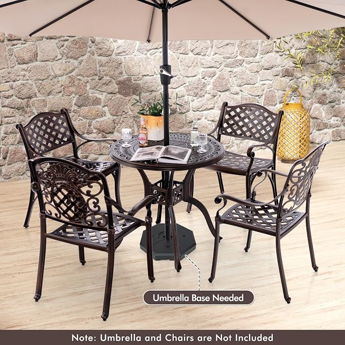 Giantex 31.5" Patio Bistro Table, Cast Aluminum Table Side Table with 2" Umbrella Hole & Adjustable Footpads, All-Weather Metal Outdoor Round Dining Table for Porch, Backyard