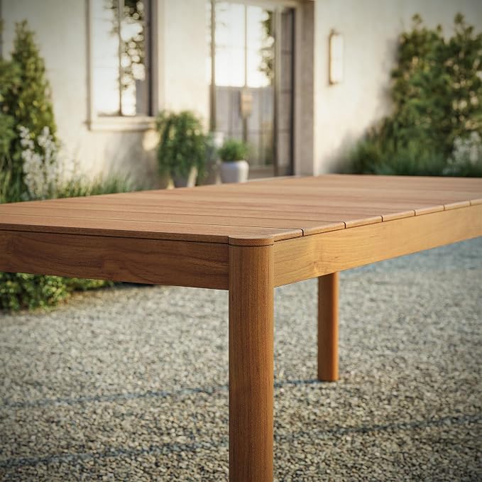 Modway Eleni 89-Inch Outdoor Teak Wood Dining Table in Natural – Rectangular Patio Dining Table with Slatted Top for Patios, Decks, Or Gardens