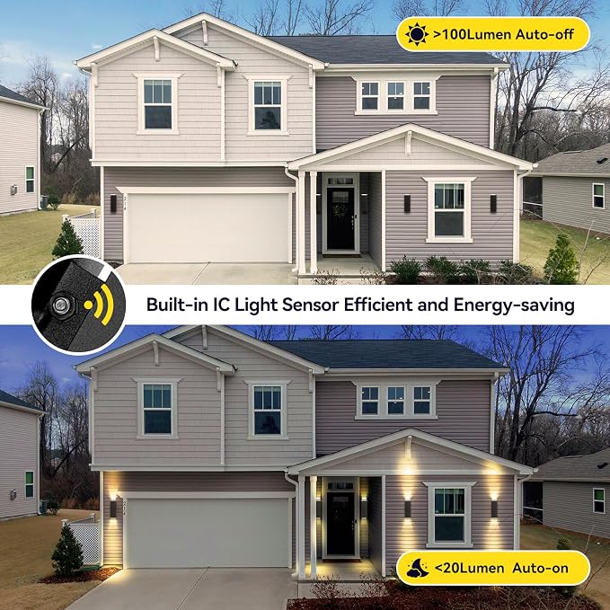 Outdoor Light Fixture Dusk to Dawn,Exterior Lighting Fixtures,Outdoor Wall Lights for House, IP65, 3000K LED Bulbs, Matte Black Modern Porch Light, Garage Front Door, 2 Pack