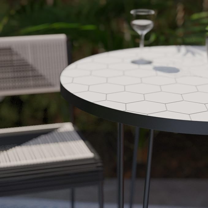 SEI Outdoor Patio Furniture - Watkindale Outdoor Bistro Table - Transitional Design White Metal - Ideal for Patio, Backyard (OD1172427)