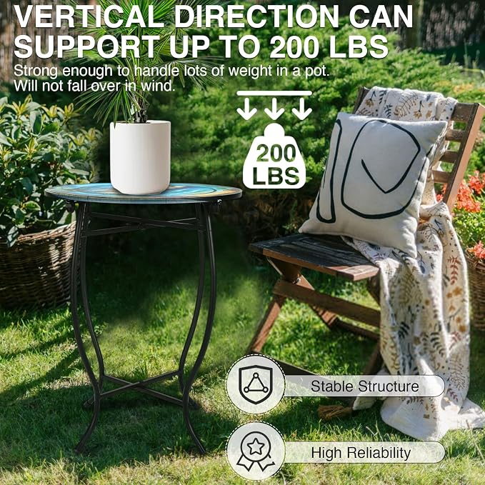 Fashion&cool Patio Side Table, 14 Inch Weather Resistant Metal Side Table, Small Round Outdoor End Table Accent Side Table for Patio Yard Porch Balcony Garden Bedside Plant Stand Indoor Outdoor
