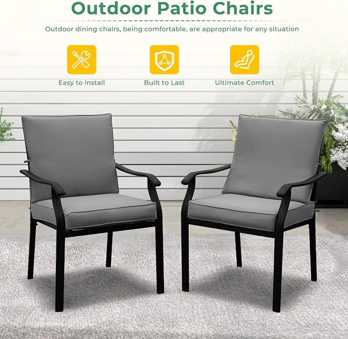 LVUYOYO 7-Piece Outdoor Patio Dining Set, Metal Dining Chair & Rectangular Table Set, All-Weather Furniture for Backyard, Garden,Balcony,Porch (Gray)
