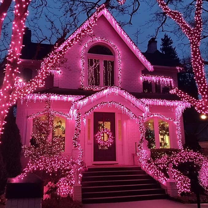 TW SHINE Christmas Lights, 20FT 100 Count Incandescent Mini Christmas Tree Light, Waterproof Xmas String Lights for Outdoor Indoor Home Party Yard Decorations, Pink