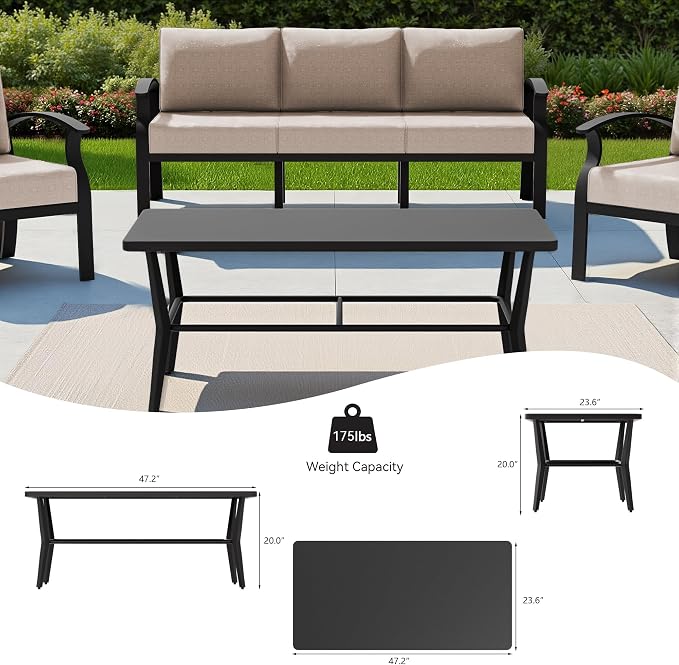Kullavik Aluminum Patio Furniture Set,8 Piece Modern Metal Outdoor Patio Furniture w/5.1'' Thick Cushion,Swivel Chairs and Rectangular Coffee Table,Patio Conversation Sets for Porch,Deck,Sand