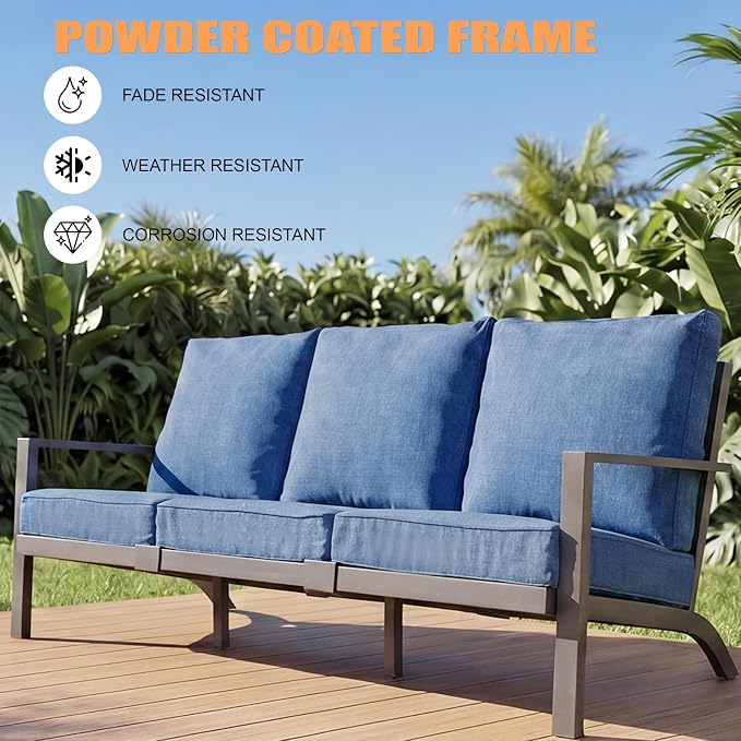Aluminum Patio Furniture Set With Height-Adjustable Coffee Table, 4-Piece Patio Lounge Set With 5-Inch Washable Thickened Cushions, Outdoor Couch Sectional Suitable For Poolside Balconies Garden, Blue
