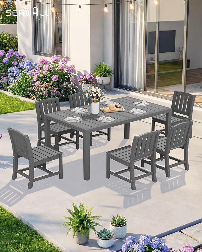 SERWALL Outdoor Dining Chairs Set of 4, Grey | All-Weather HDPE Patio Armless Chairs Suitable Outdoor Dining Table