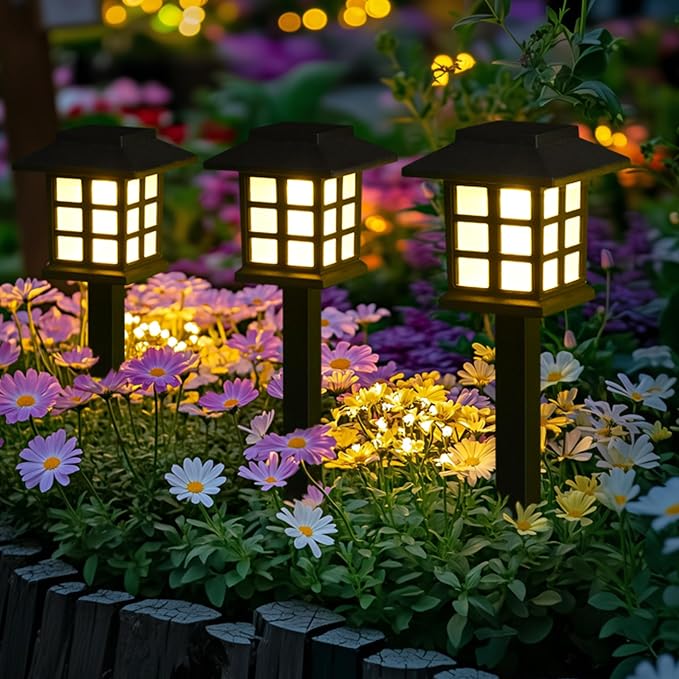 GIGALUMI Solar Lights Outdoor Waterproof 10 Pack, LED Garden Decor | Warm White LED Solar Garden Lights Outdoor Decor, 8 Hours of Landscape Lighting for Garden
