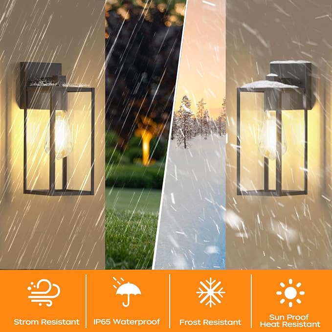 WIHTU 13in Outdoor Porch Light Wall Mount, Exterior Lighting Fixture | Waterproof, Anti-Rust Metal Frame, Tempered Glass, E26 Base, Easy Install, Wall Sconce for Patio, Garage, Entryway, Doorway