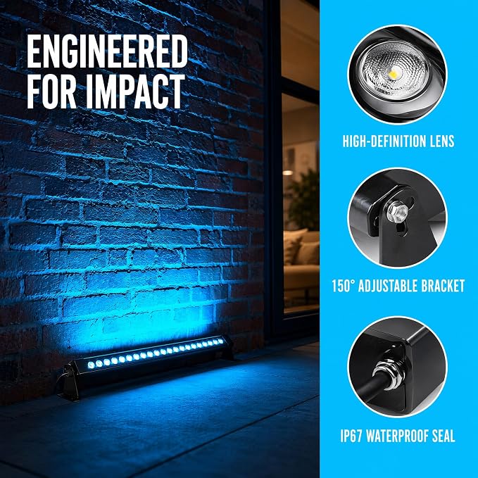 2Pcs 36W Blue Wall Washer Light 2FT 120V IP67 Waterproof Plug-in | Outdoor LED Light Bar/Lifespan 50K Hr/150° Adjustable/family enthusiasts DIY Craft Projects Laundry Rooms Tool Sheds Concert
