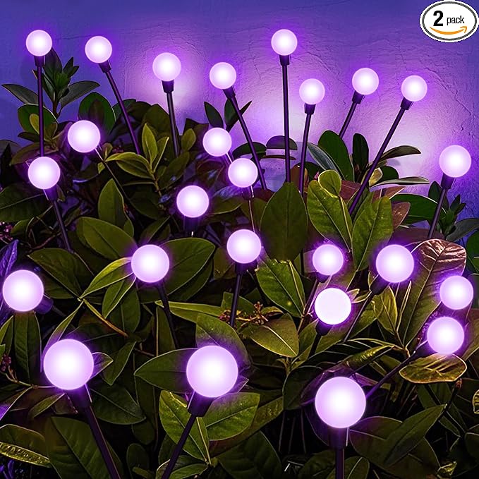 Solar Garden Lights Outdoor Waterproof, Swaying Firefly Light, Garden Decor | 4 Pack Solar Firefly Lights, Auto On/Off Decor for Yard, Patio, Pathway and Lawn, Gifts for Women, Christmas Decor (Purple)