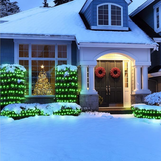 BlcTec Outdoor Christmas Lights 360 LED 9.8ft x 6.6ft Christmas Net Lights with 8 Modes, UL Certified, Timer, Connectable, Waterproof for Trees, Bushes, Shrub, Yard Outdoor Xmas Decorations, Green
