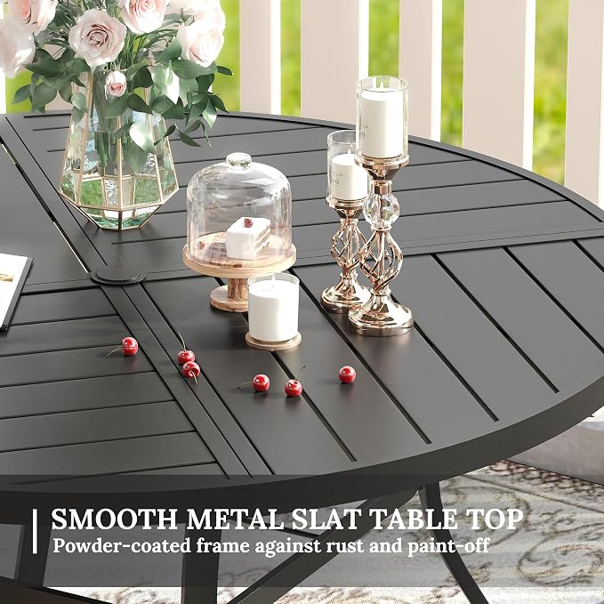 VICLLAX Round Patio Table with Adjustable Umbrella Hole for 6, All Weather 47.2" Metal Outdoor Dining Table for Lawn Garden, Black