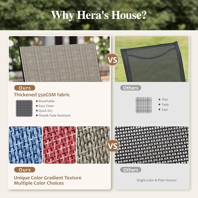 HERA'S HOUSE 7pc Patio Dining Set, 60" Metal Table, Textilene Chairs | Rectangular table with umbrella hole+ 6 brown chairs. Waterproof, rust-resistant, all-weather for backyard, porch