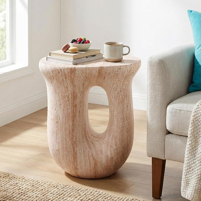 Christopher Knight Home 18.9 Inch Modern U Shaped Accent Table, Sculptural MGO Stone Look Side Table for Indoor Outdoor Garden Balcony Living Room Entryway Bedroom