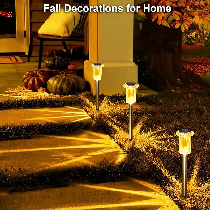 DenicMic Solar Halloween Lights Outdoor 10 Pack Fall Decorations for Home | Stake Lights for Yard Pathway Garden Walkway Driveway Patio Lawn, Auto On/Off Orange LED Autumn/Halloween Decor Waterproof