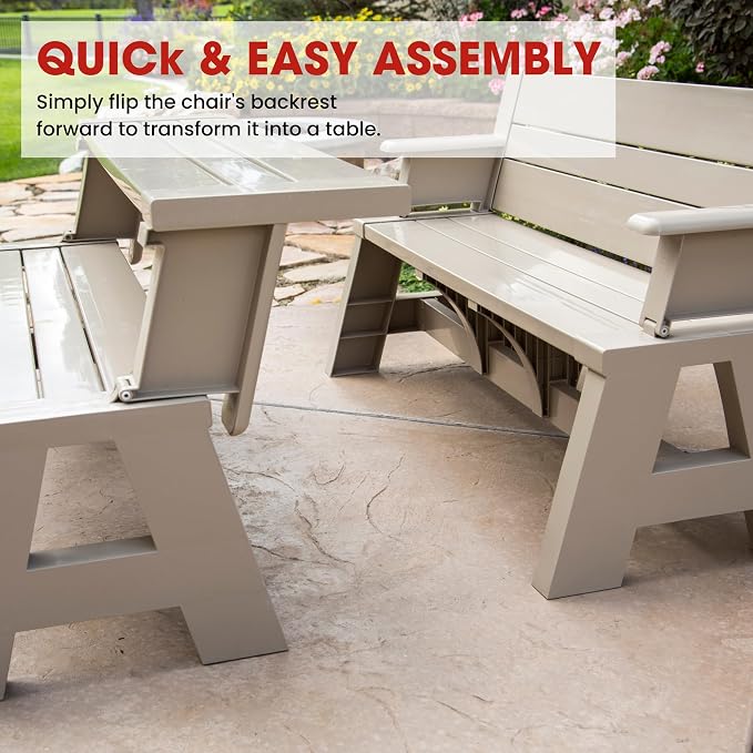 Convert-a-Bench Gen 1 2-in-1 Outdoor Convertible Bench to Picnic Table | Space-Saving, Weather-Resistant Patio Furniture for Yard, Deck, Garden | Easy Assembly & Durable Design - 1 Bench/Order, Adobe