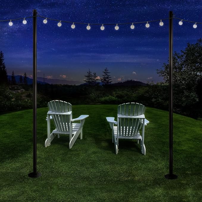 EXCELLO GLOBAL PRODUCTS Premium String Light Poles - 4 Pack - Extends to 10 Feet – Yard Mount (Grass/Dirt) | Yard Mount, Grass/Dirt