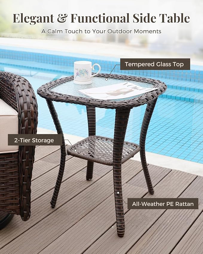 Patio Furniture Set with Luxury 6" Cushions, 6 Pieces Swivel Rocking High Back Patio Chairs, Outdoor Wicker Conversation Set for Deck, Porch, Backyard, Poolside, Beige