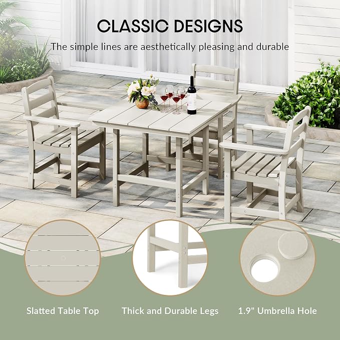 WestinTrends Ashore Outdoor HDPE 36" Square Patio Dining Table with Umbrella Hole, Sand