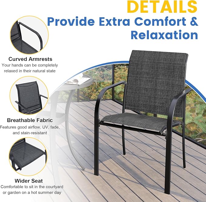 VICLLAX Patio Table and Chair Set of 10, All Weather Metal Round Outdoor Dining Furniture Set-59.9" Round Outdoor Table and Chairs, Grey Wood Grain Tabletop