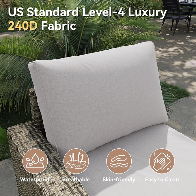 LET'S PATIO Luxury Patio Furniture Set with Fire Pit Table，13 Piece Outdoor Furniture Sectional Set with Swivel Rocker Chairs of 2，All-Weather Patio Sectional Sofas with Thickened Cushions, Grey