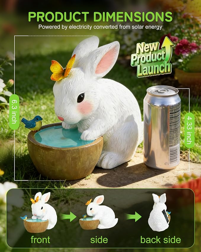 Solar Bunny Garden Outdoor Statues Decor - Birthday Gifts for Mom | Rabbit with Butterfly and LED Lights Garden Decor for Home House, Yard Art Lawn, Ornaments, Porch Patio, Balcony