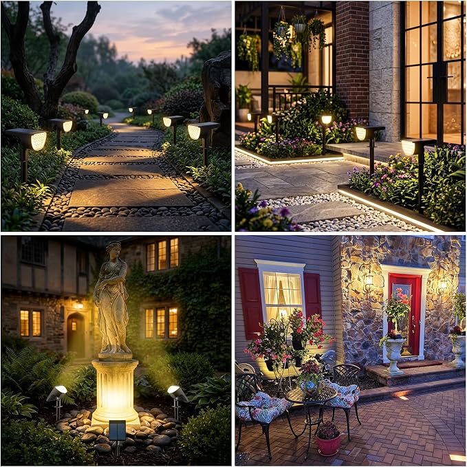 GKGG Solar Lights Outdoor Waterproof IP65, Solar Powered 76 LED 3 Lighting Modes Solar Spot Lights Outdoor for Yard Garden Landscape Pathway (Warm White, 6 Pack)