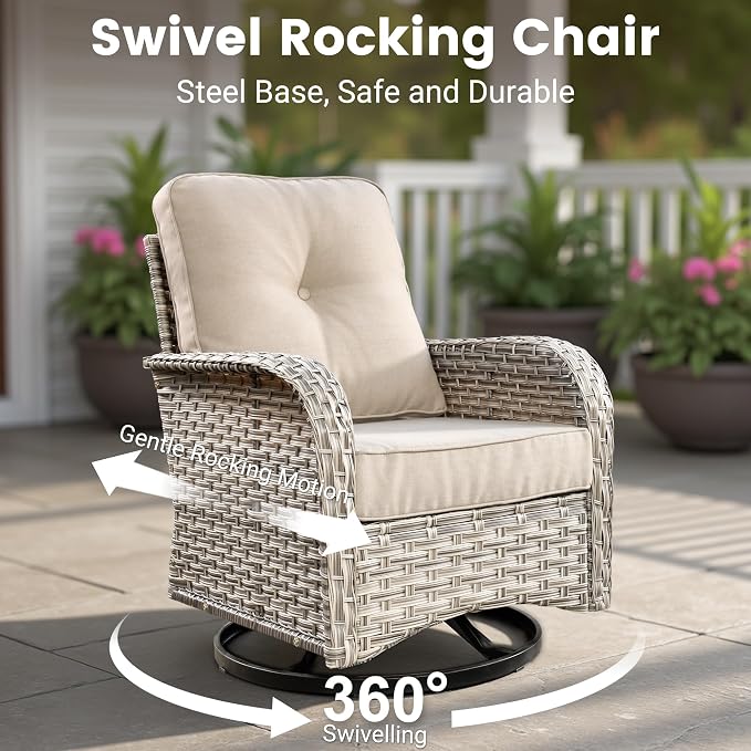 10 Pieces Wicker Patio Furniture Set,Outdoor Sectional Sofa with Swivel Chairs Coffee Table,Outside Deep Seat Rattan Couch Conversation Set,Beige
