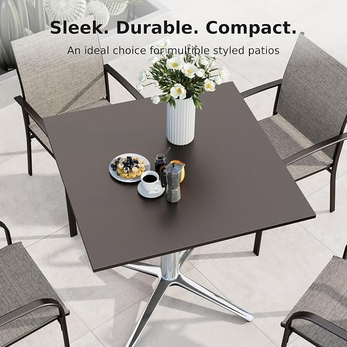 MFSTUDIO Outdoor Patio Bistro Table, Square Patio Dining Table for 2 to 4, 31" Metal Outdoor Side Coffe Table for Balcony Backyard Patio Garden or Indoor