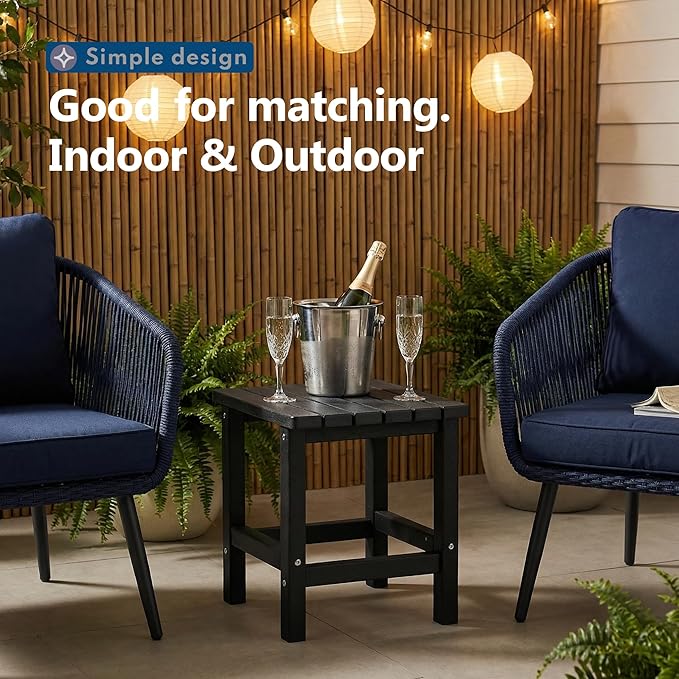 PASAMIC Adirondack Square Outdoor Side Table, HDPE Small Outdoor Table, Patio End Table for Patio, Pool, Backyard, Weather-Resistant, Easy Maintenance (Jet Black)