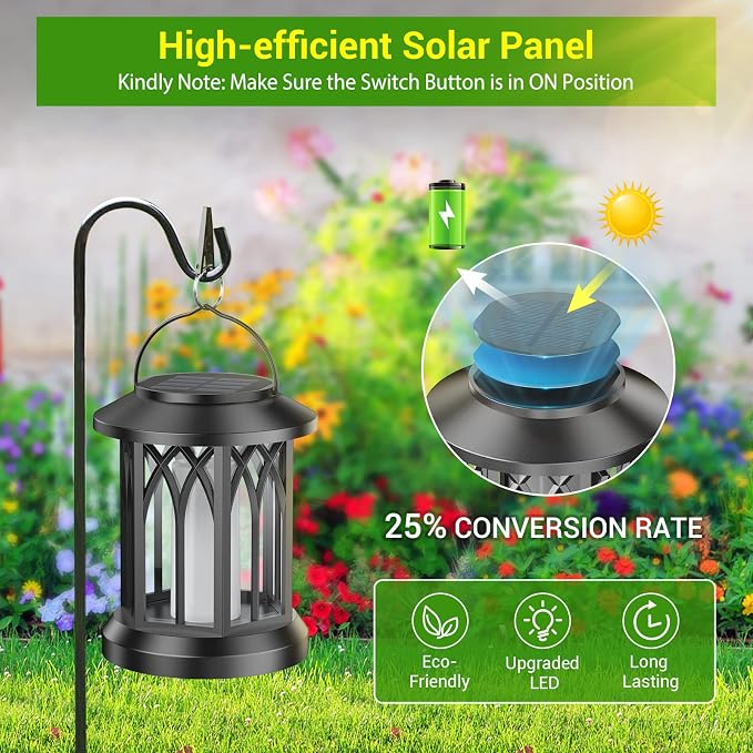 KOOPER 6 Pack Solar Lantern Outdoor Lights, Upgraded Flickering Flame Solar Lanterns Outdoor Waterproof, Auto ON/OFF Lanterns Decorative Outdoor, Hanging Lantern for Yard Patio Lawn Table Garden Decor