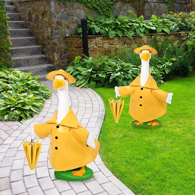 Summer Goose Outfits 23 Inch Porch Goose Raincoat Outfit Lawn Goose Rainy Clothes with Umbrella Hat for Geese Statue Summer Spring Garden Patio Yard Outdoor Decor (Yellow)
