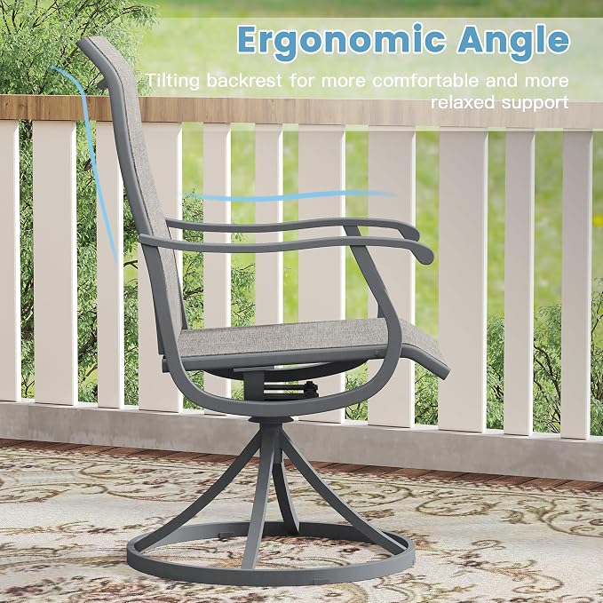 DIFY Patio Table and Chairs Set for 8, 9 Piece Outdoor Dining Set Includes 63" Round Metal Dining Table with Umbrella Hole and 8 Textilene Swivel Patio Chairs, for Garden Backyard Deck, Grey