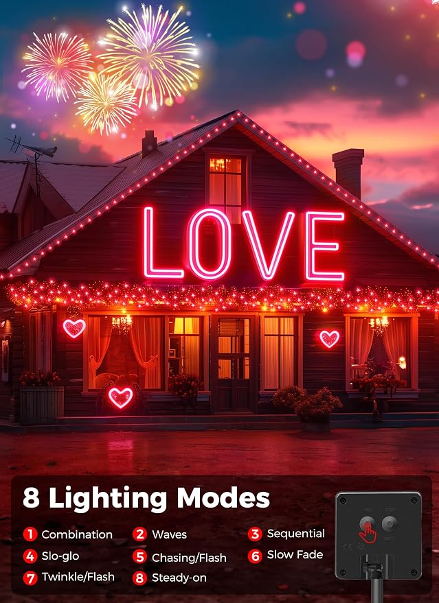 Minetom Solar String Lights Outdoor,40FT 100 LED Solar Powered String Light | Patio Light with 8 Lighting Modes, Waterproof Solar Christmas Lights Outdoor for Outside Tree Garden Balcony Yard Lawn, Red
