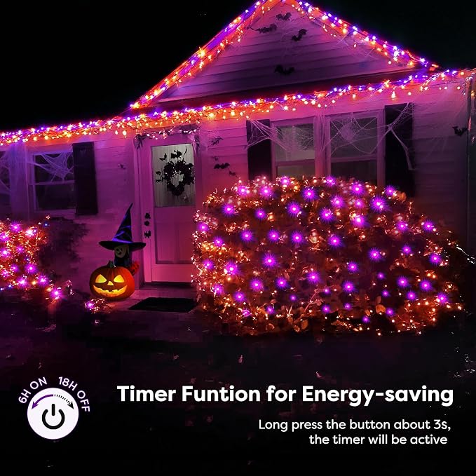 BlcTec Halloween Lights Outdoor 200 LED 8.4ft x 5.2ft Orange Purple Net Lights with 8 Modes, Timer, UL Certified, Connectable, Memory, Waterproof for Lawn, Trees, Bushes Outdoor Halloween Decorations
