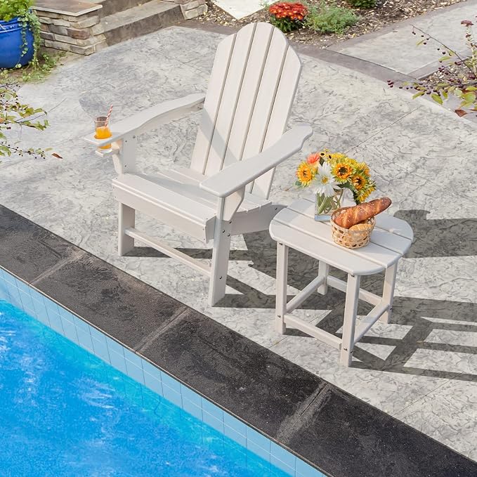 Giantex Outdoor Side Table, 18-Inch Small Patio Table, Weather Resistant HDPE Adirondack Table, Square Tea Table for Backyard, Poolside, Garden, Balcony, Outside End Table, White