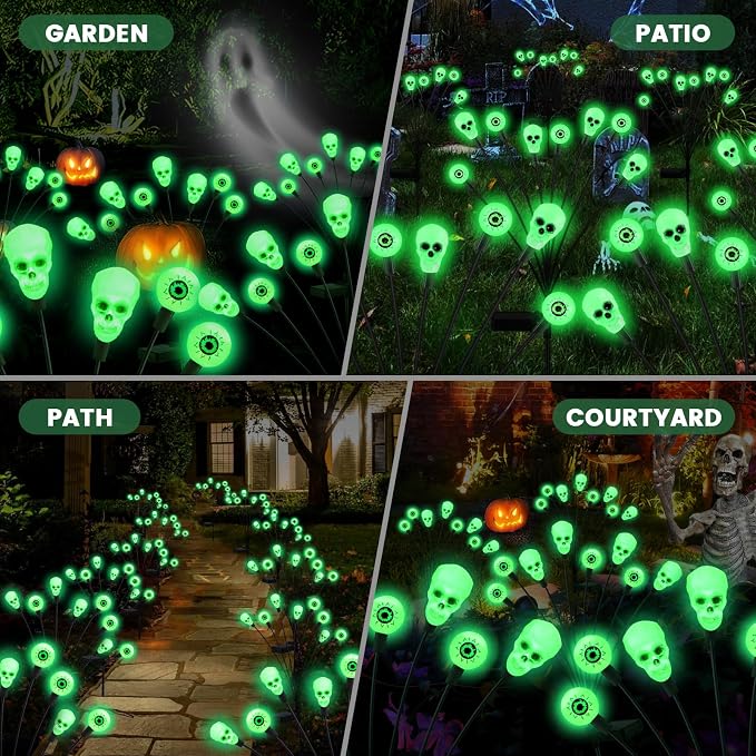 FENSAN Solar Lights Outdoor,Halloween Decorations Outdoor, Scary Eyeball Lights,4PACKS 32LED,IP65 Waterproof,Halloween Decor for Garden/Yard/Patio/Lawn/Pathway(Green)