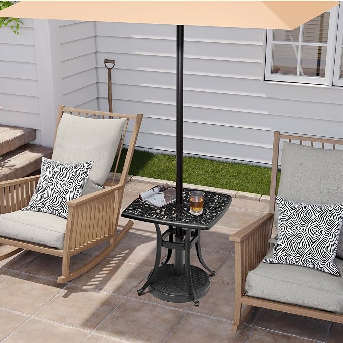 Outdoor Side Table Cast Aluminum Metal Table Weather Resistant Small Patio Table for Garden, Pool, Balcony Table