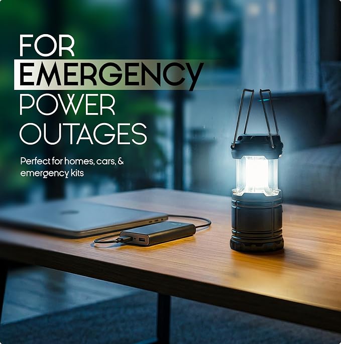 MalloMe LED Camping Lantern, Battery Powered Lanterns for Power Outages, Portable Hanging Collapsible Camping Lights for Outdoor, Home, Emergency, Hurricane Lamp Survival Outage Light 3 x AAA Operated